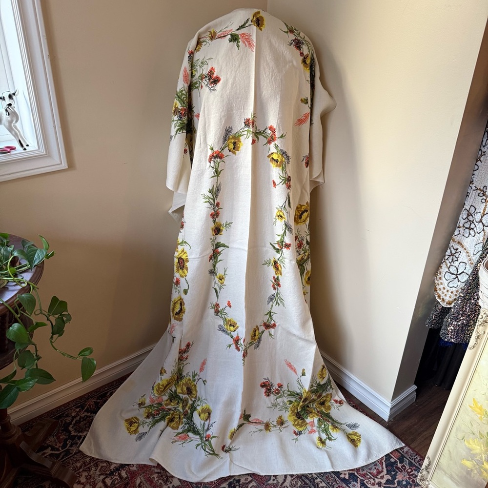 Vtg 1960s Cotton Irish Floral‎ Linen